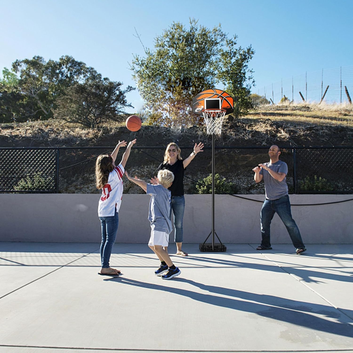 Aro de baloncesto para niños, aro de baloncesto ajustable de 2.9 a 6.9 pies, para exteriores, tablero trasero de 28 pulgadas, soporte de baloncesto