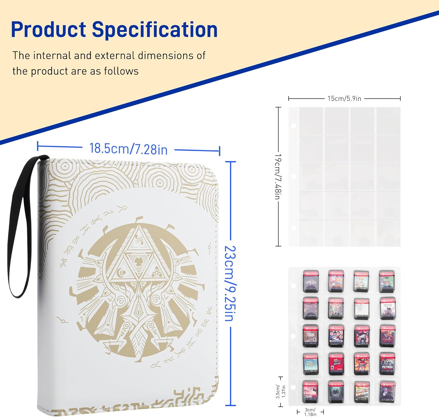 Tarjetero de 300 bolsillos para tarjeta Zelda Amiibo, libro de tarjetas de juego con interruptor de etiquetas NFC con fundas de tarjetas graduadas,