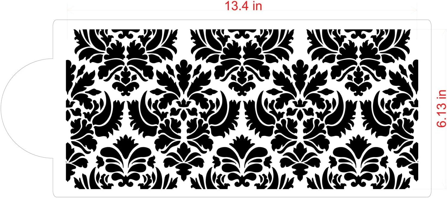 Designer Stencils C405 Damask Cake Tier 5 – Plantilla para tartas, beigesemitransparente, 3.1 x 13.5 pulgadas