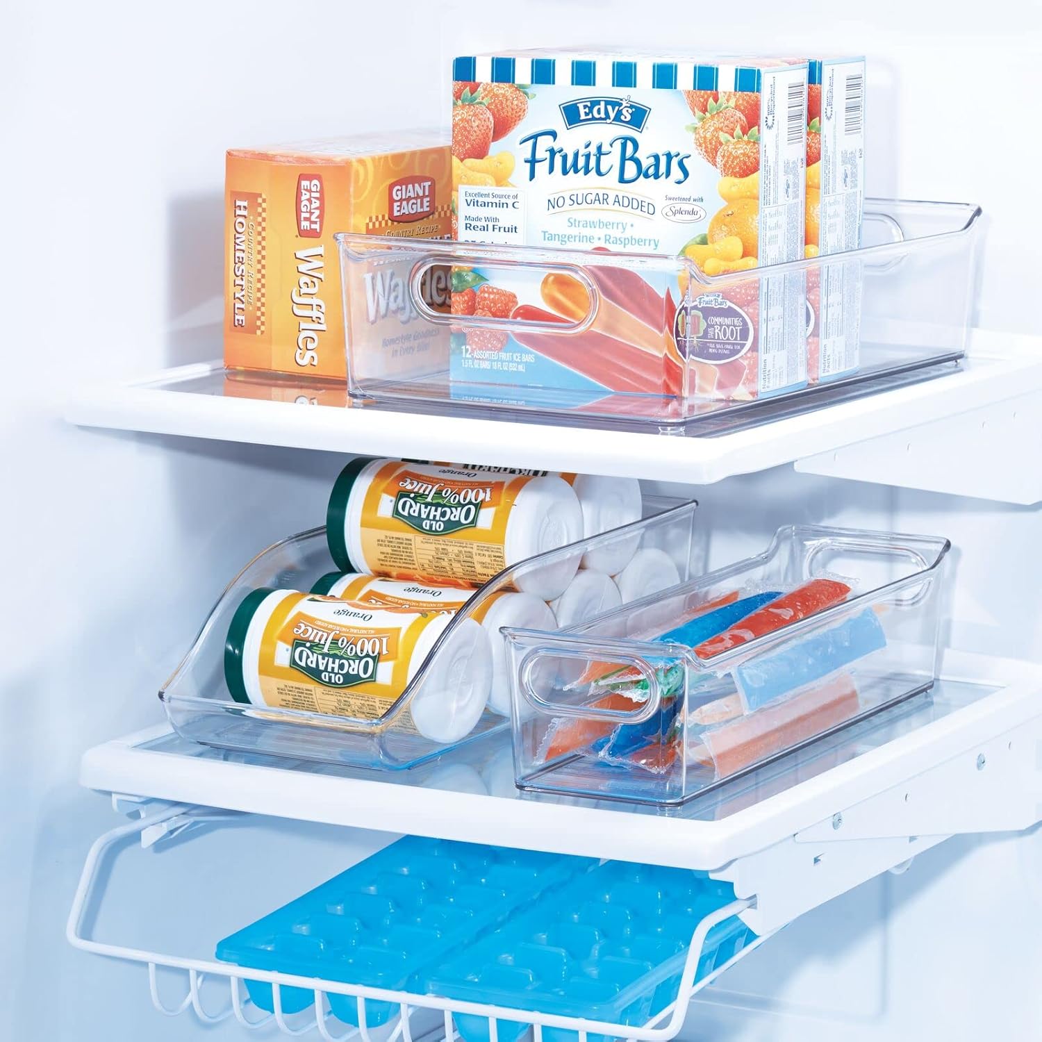 mDesign Contenedores de almacenamiento de plástico para cocina o despensa con asas, organización en gabinete, refrigerador o congelador, contenedor