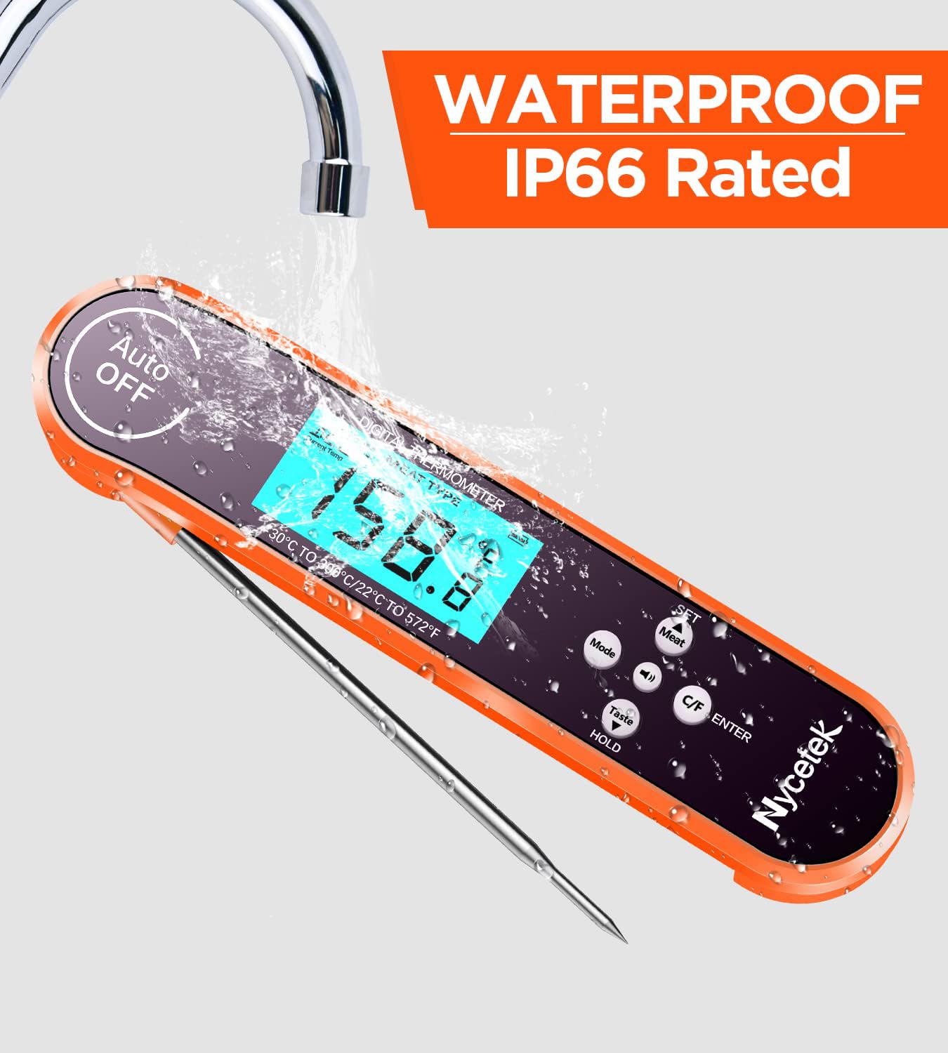 Digital Cooking Thermometer, Accurate & Waterproof Instant Read Meat Thermometer with Backlit, Calibration, Probe, Food Thermometer for Kitchen,