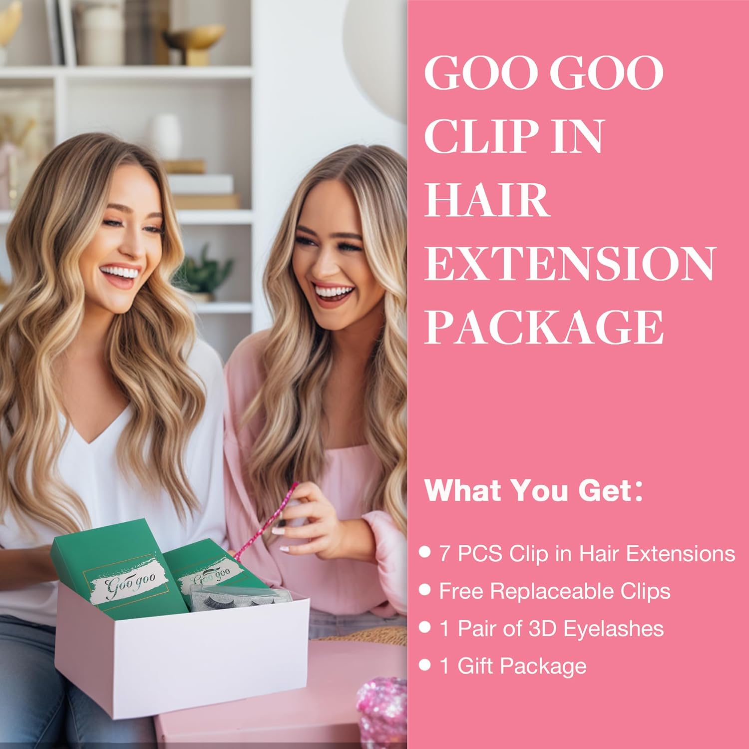 GOO GOO – Extensiones de cabello humano con clip en balayage de color castaño chocolate a rubio sucio de 16 pulgadas, 7 piezas de 4.23oz,