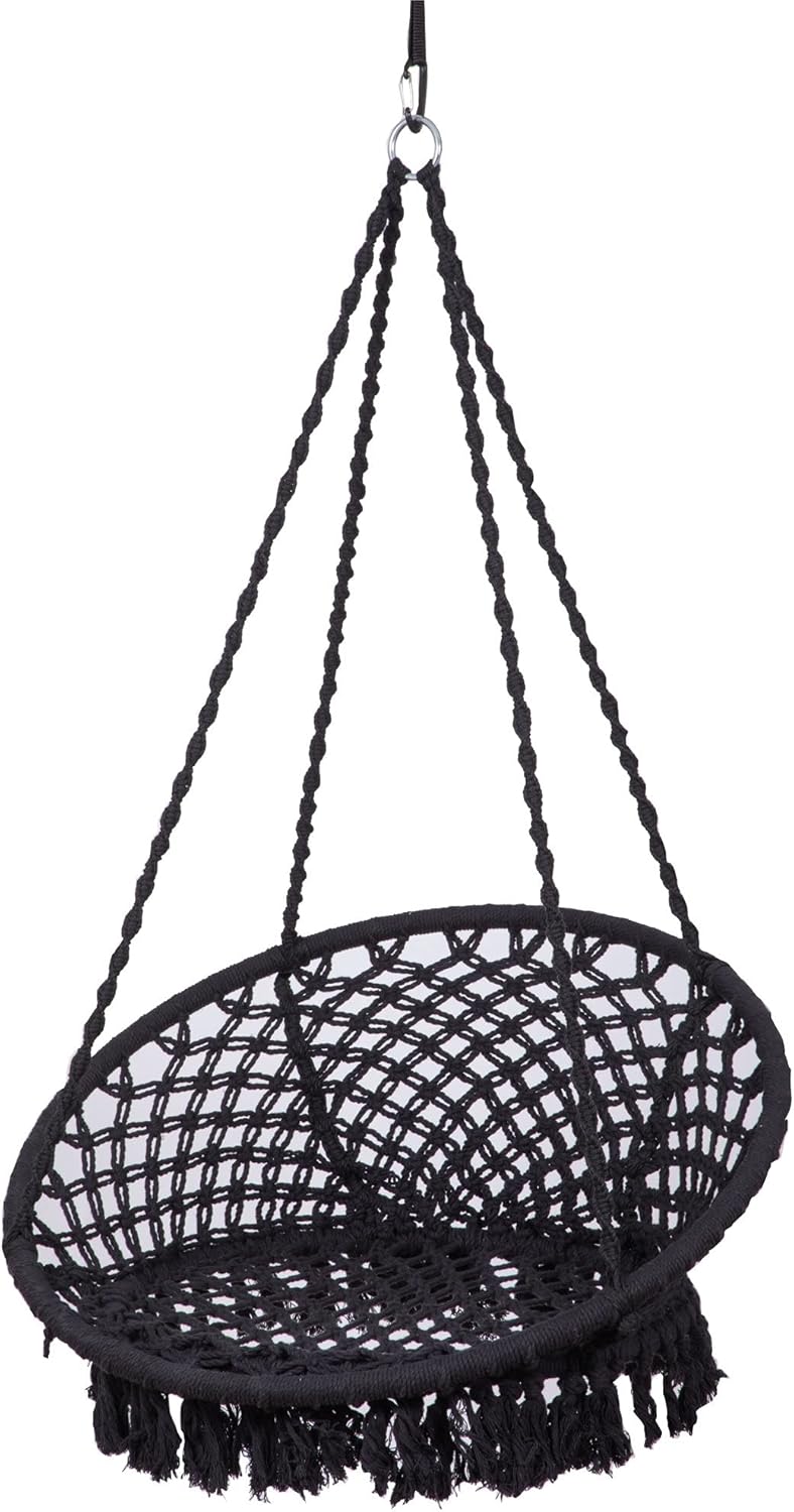 Bahia – Hamaca de macramé, silla colgante para dormitorio, silla de columpio de cuerda bohemia para interiores, silla de columpio de macramé para