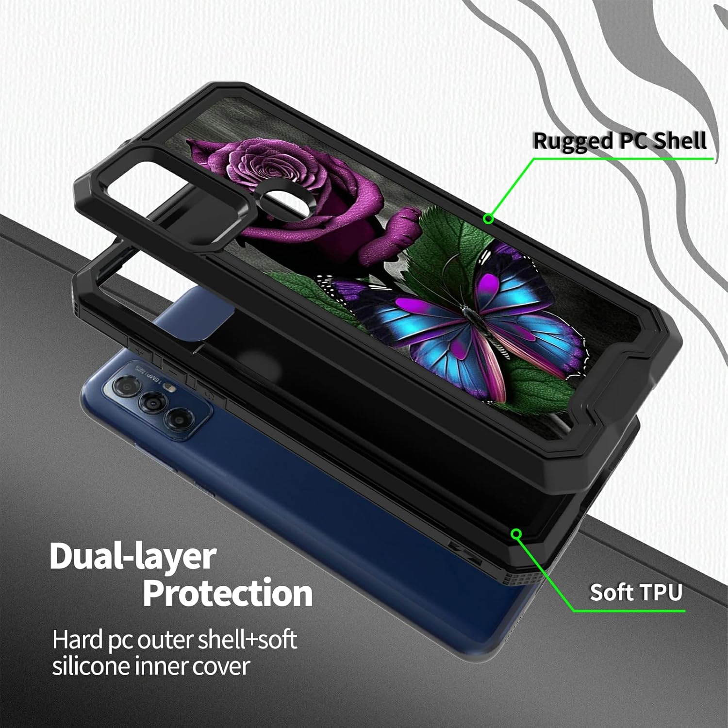 Funda para Moto G Play 2023, funda para teléfono Moto G Pure, para Moto G Power 2022 con patrón de mariposa rosa púrpura para mujeres y hombres,