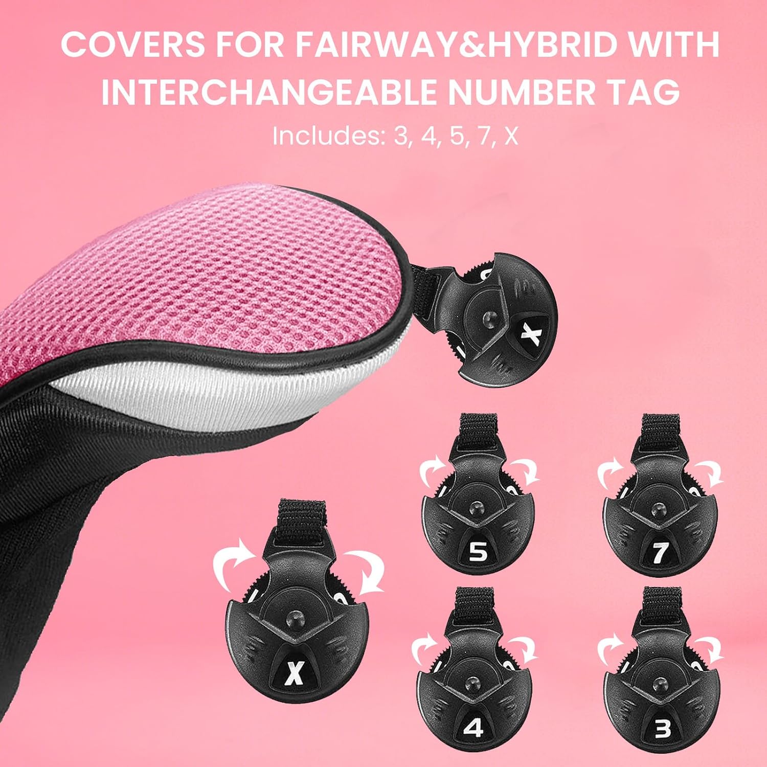 FINGER TEN Fundas para cabezas de palos de golf, híbridos de madera, paquete de 1234, fundas para la cabeza para hombres y mujeres de 3, 5, 7 X, con
