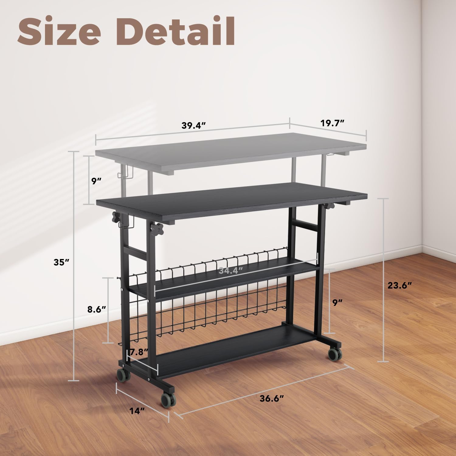 AIZ Almacenamiento para portátil para espacios pequeños, mesa móvil con ruedas para sofá, dormitorio, escritorio portátil para estudiantes, color