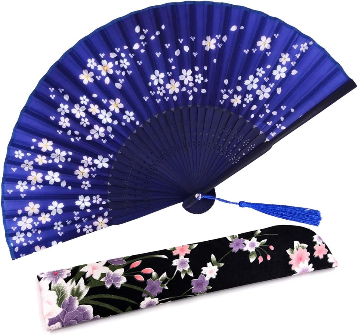 Amajiji Abanico de mano plegable para mujer, estilo chino japonés vintage, de seda de bambú, abanicos plegables de mano para fiestas, bodas, bailes,