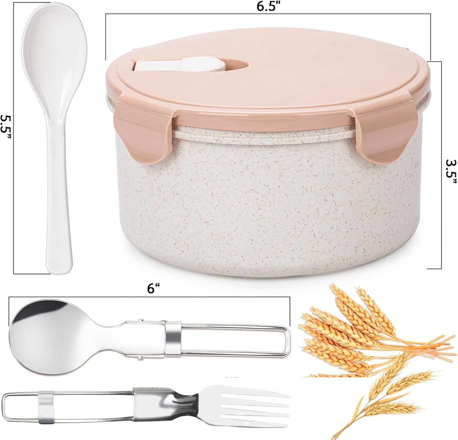 AI LOVE PEACE Recipiente para almuerzo de ramen instantáneo para microondas, popote de trigo con ventilación de liberación de vapor, recipiente