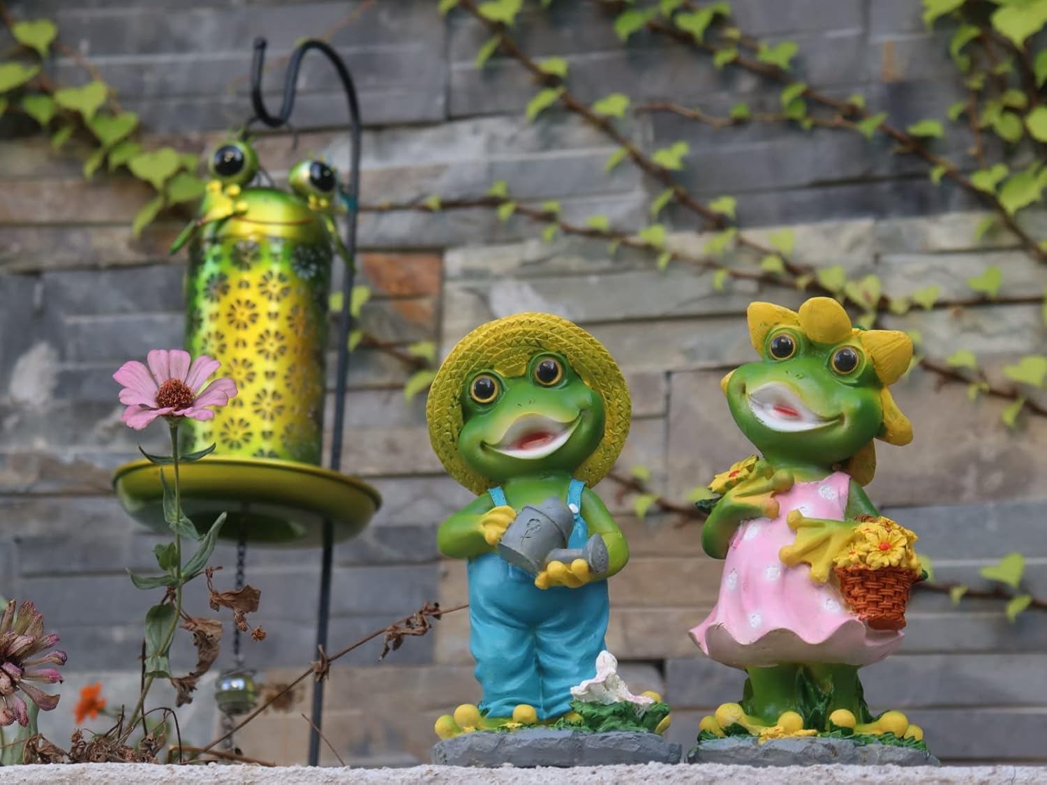 WTREEW Estatua de jardín de ranas  Estatua de pareja de rana feliz para el hogar, jardín, patio, decoración de rana, regalo para padres, pareja,