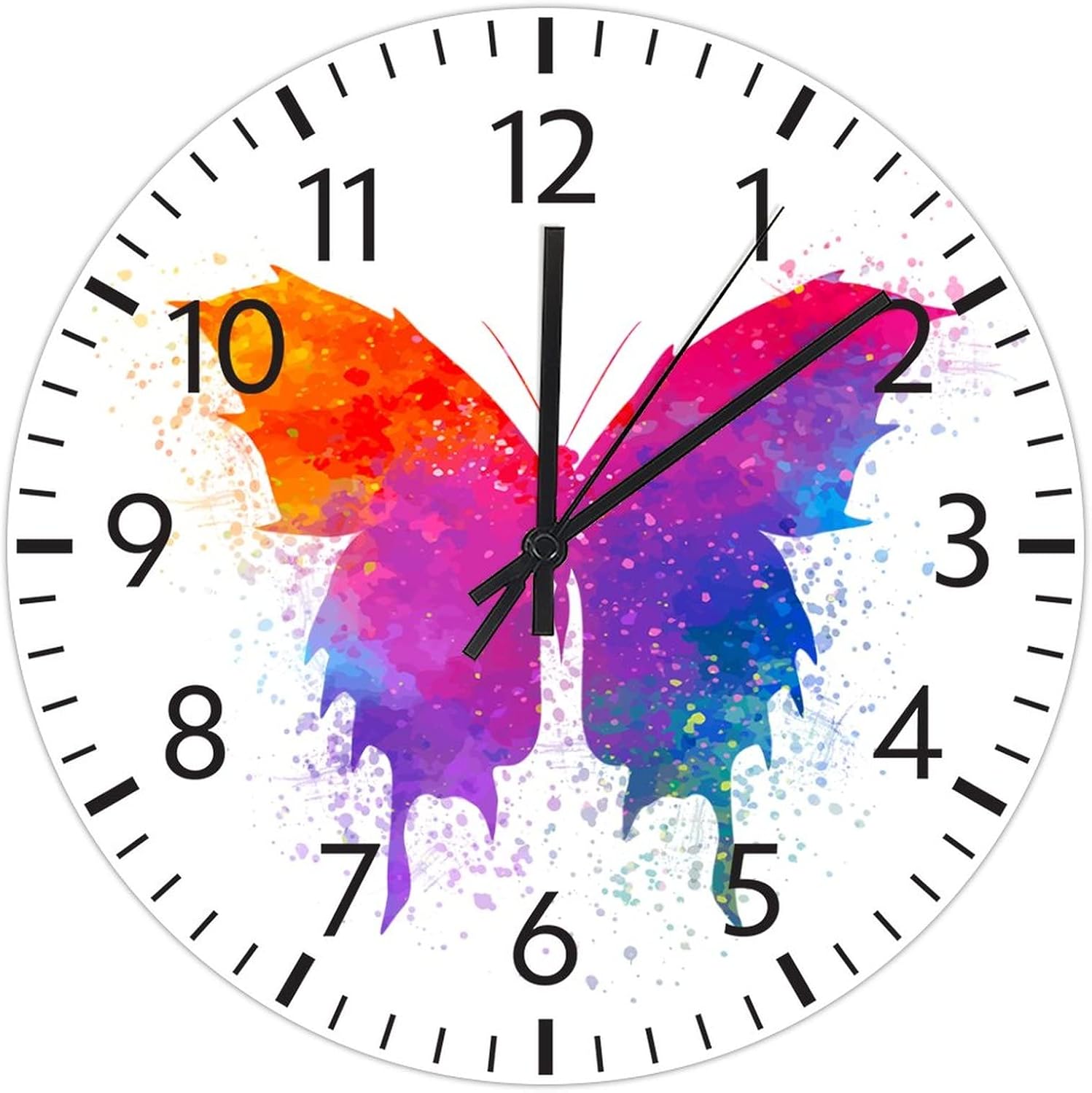 ArogGeld Reloj de pared de cloruro de polivinilo con mariposas y acuarelas, 12 pulgadas, funciona con pilas, silencioso, sin tictac, divertido reloj