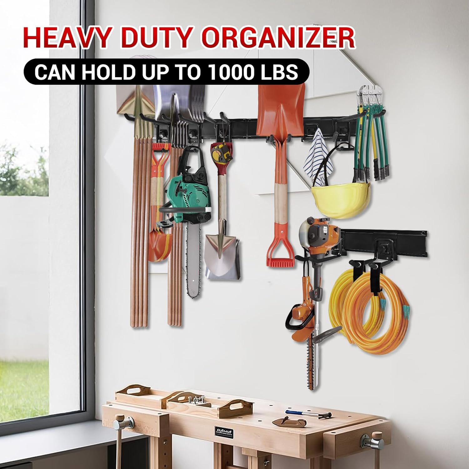 LADER Organización de garaje ajustable de 48 pulgadas, 13 piezas de organizador de herramientas de garaje para montaje en pared, estantería de