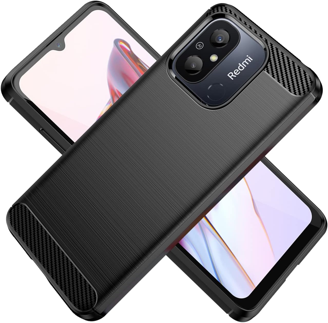 KOARWVC Funda de teléfono para Redmi 12C, Redmi 11APoco C55 22120RN86G Funda de fibra de carbono a prueba de golpes resistente resistente