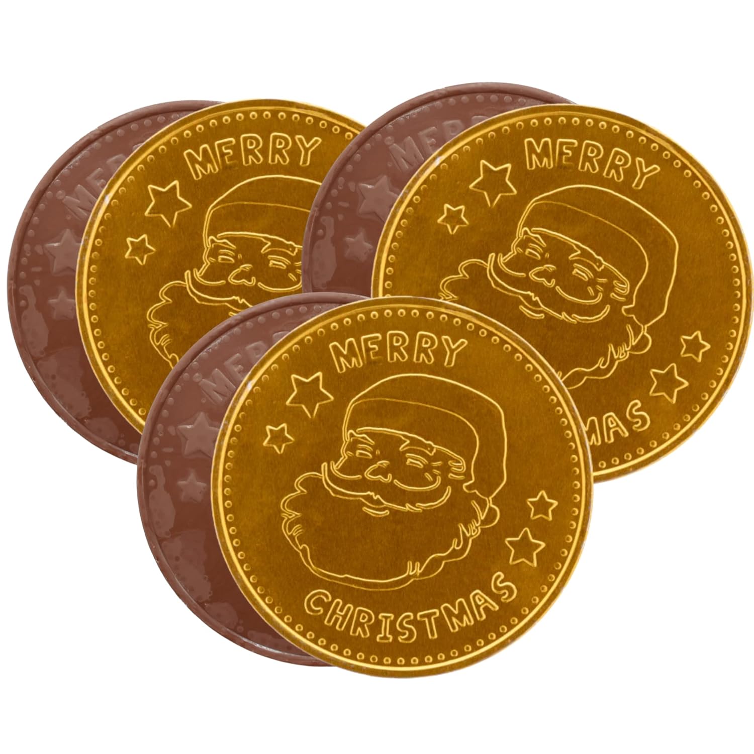 Merry Christmas – Monedas de chocolate con leche de alta calidad, envueltas individualmente en papel de aluminio, con cara de Papá Noel, paquete de