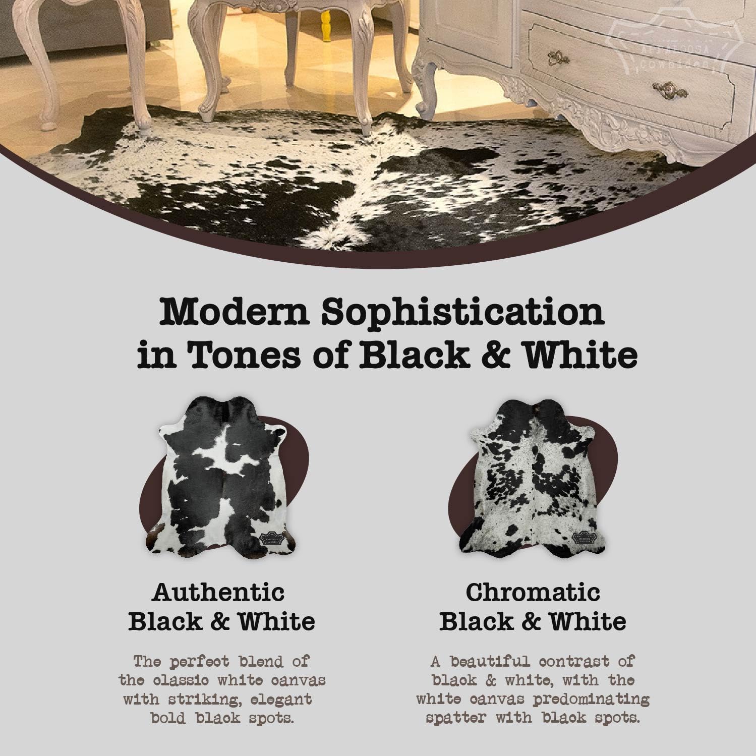 Appaloosa Cowhides Alfombra de piel de vaca auténtica, alfombras naturales en blanco y negro para estética de sala de estar y dormitorio, alfombra