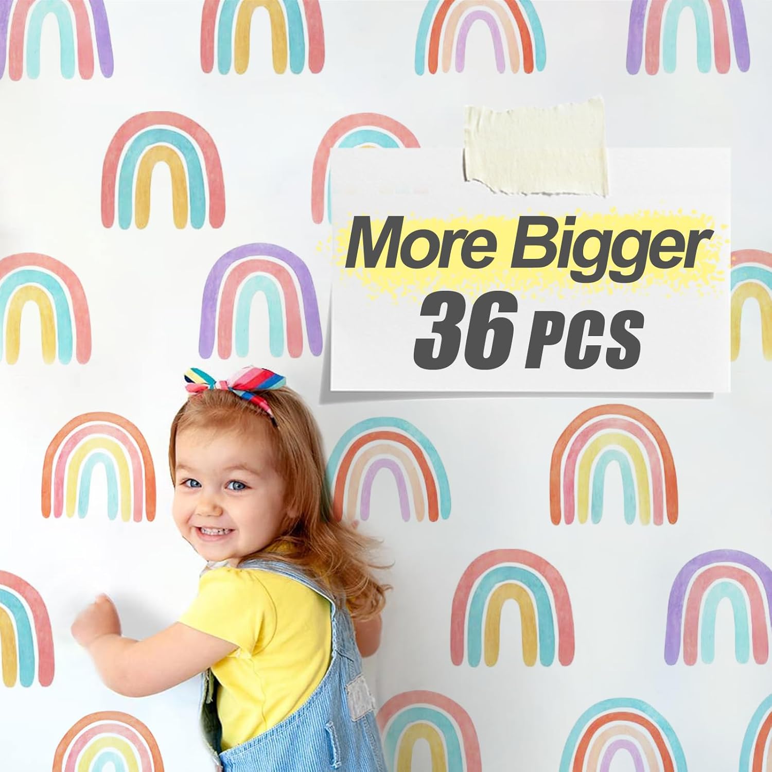 Calcomanías de pared de acuarela arcoíris para dormitorio de niñas, 36 unidades, calcomanías de arco iris de tamaño más grande para mural de pared,