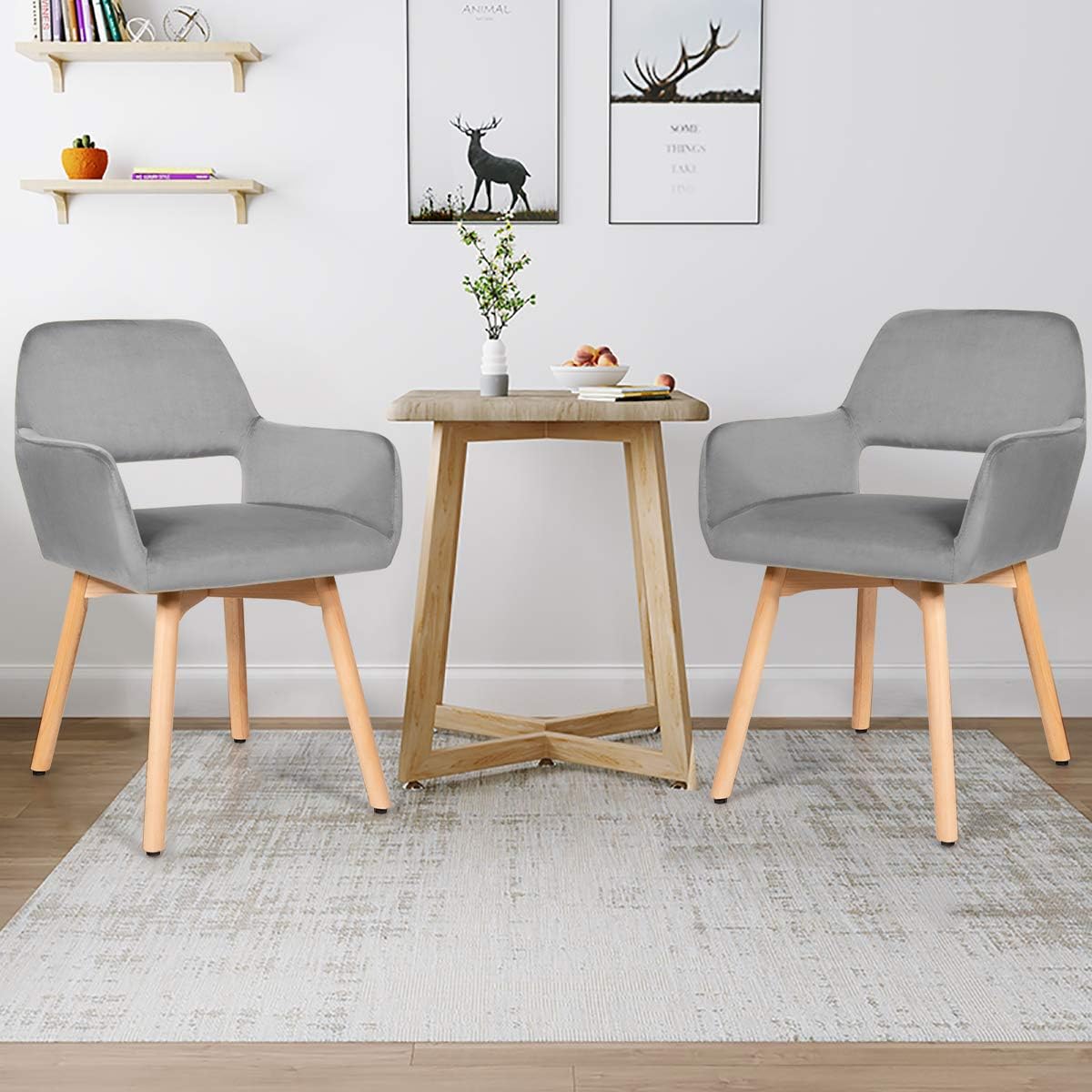 Giantex Juego de 2 sillas de comedor de terciopelo, silla moderna para sala de estar con patas de madera, almohadillas antideslizantes, soporte en
