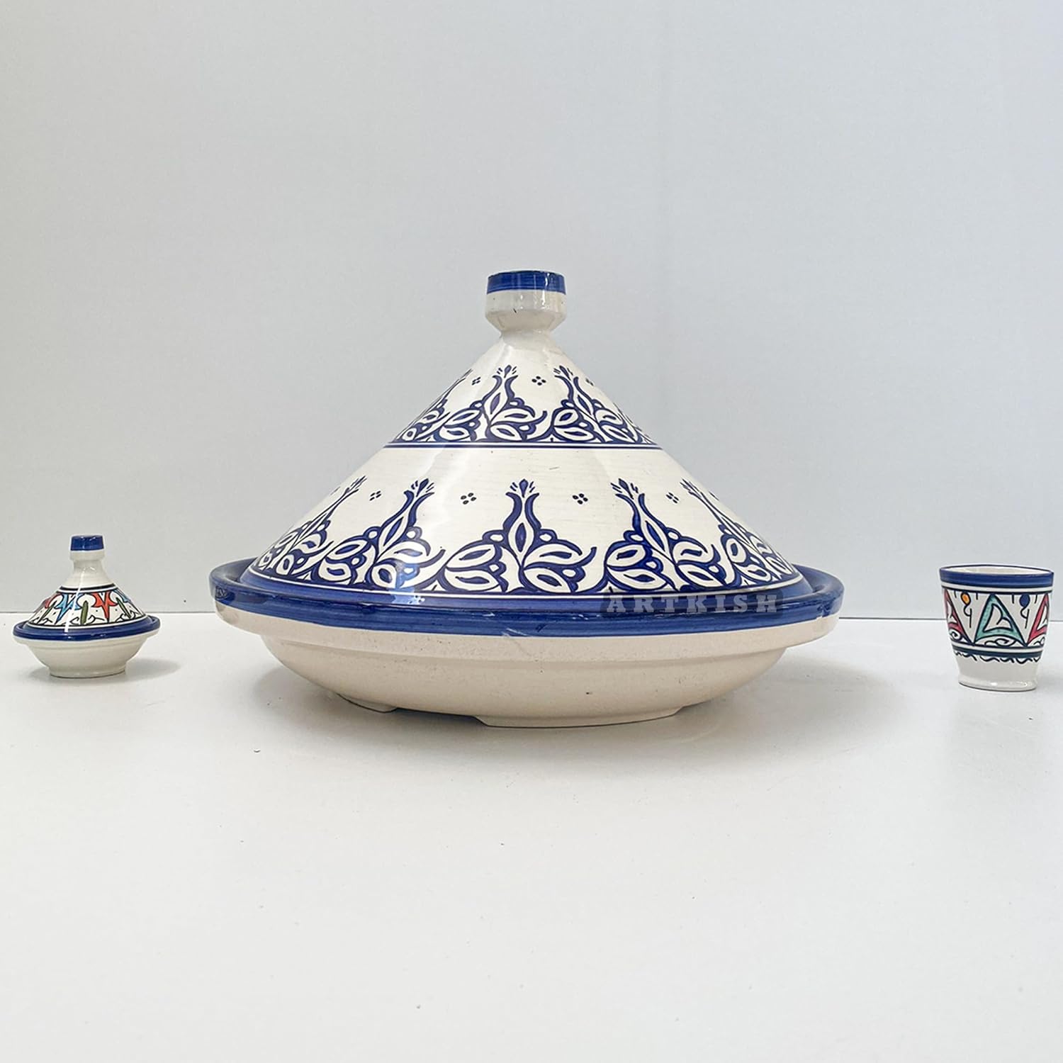 Artisanal Moroccan Ceramic Tagine Cooking Pot – Hand Painted Glazed Clay Cookware for Slow Cooking – Tajin Clay Pot for Cooking and Serving –