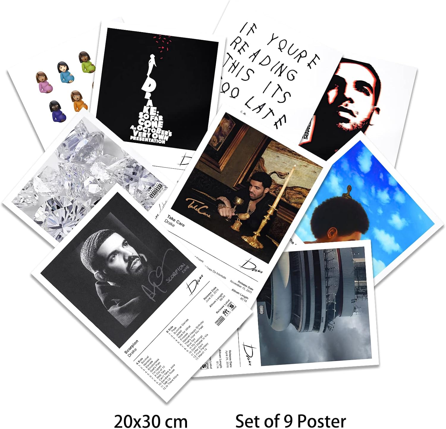 Drake – Póster de álbum de música Take Care Scorpin Views So Far Gone Thank Me Later (sin marco, 8 x 12 pulgadas, 9 unidades)