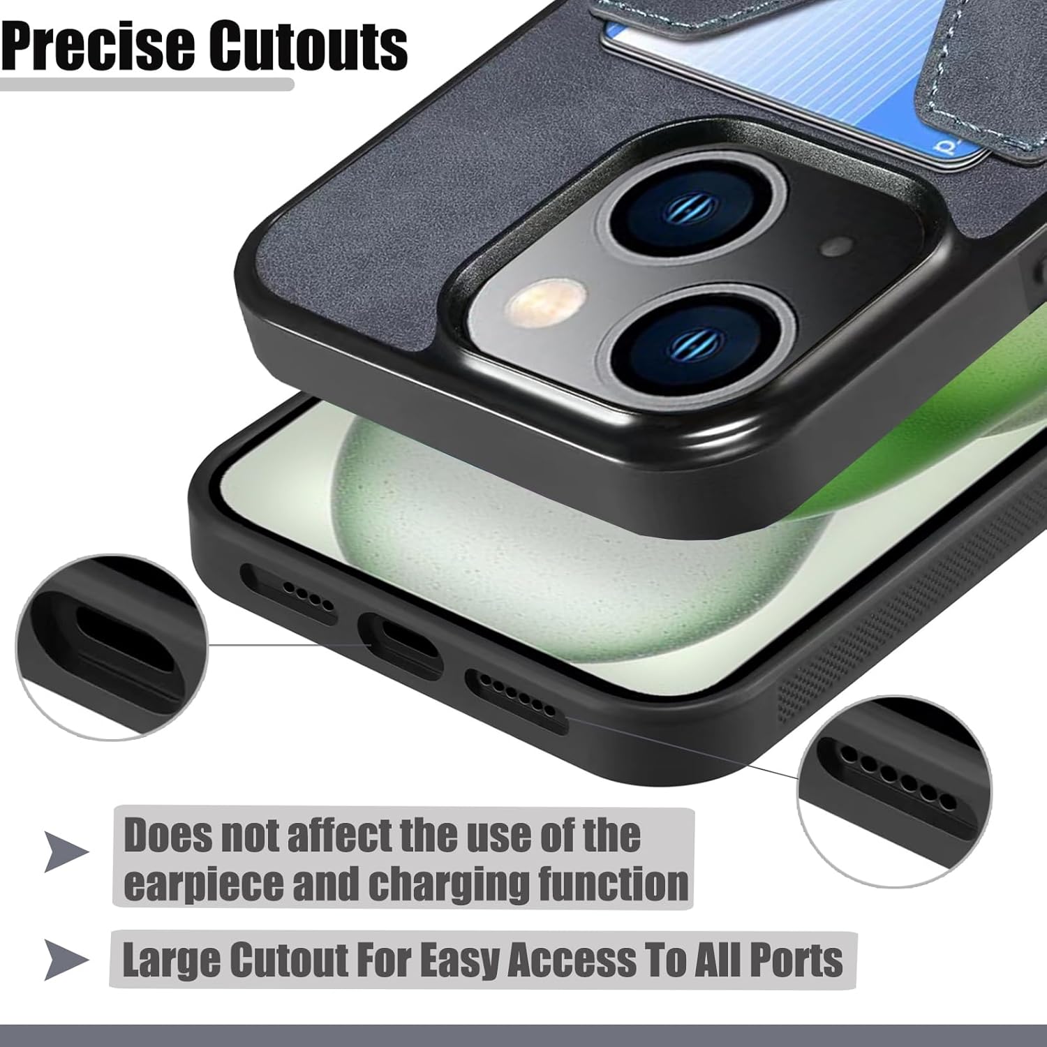 Kowauri Funda para iPhone 15 Plus, piel sintética, con ranura para tarjeta de crédito, funda protectora ultra delgada para iPhone 15 Plus (6.7