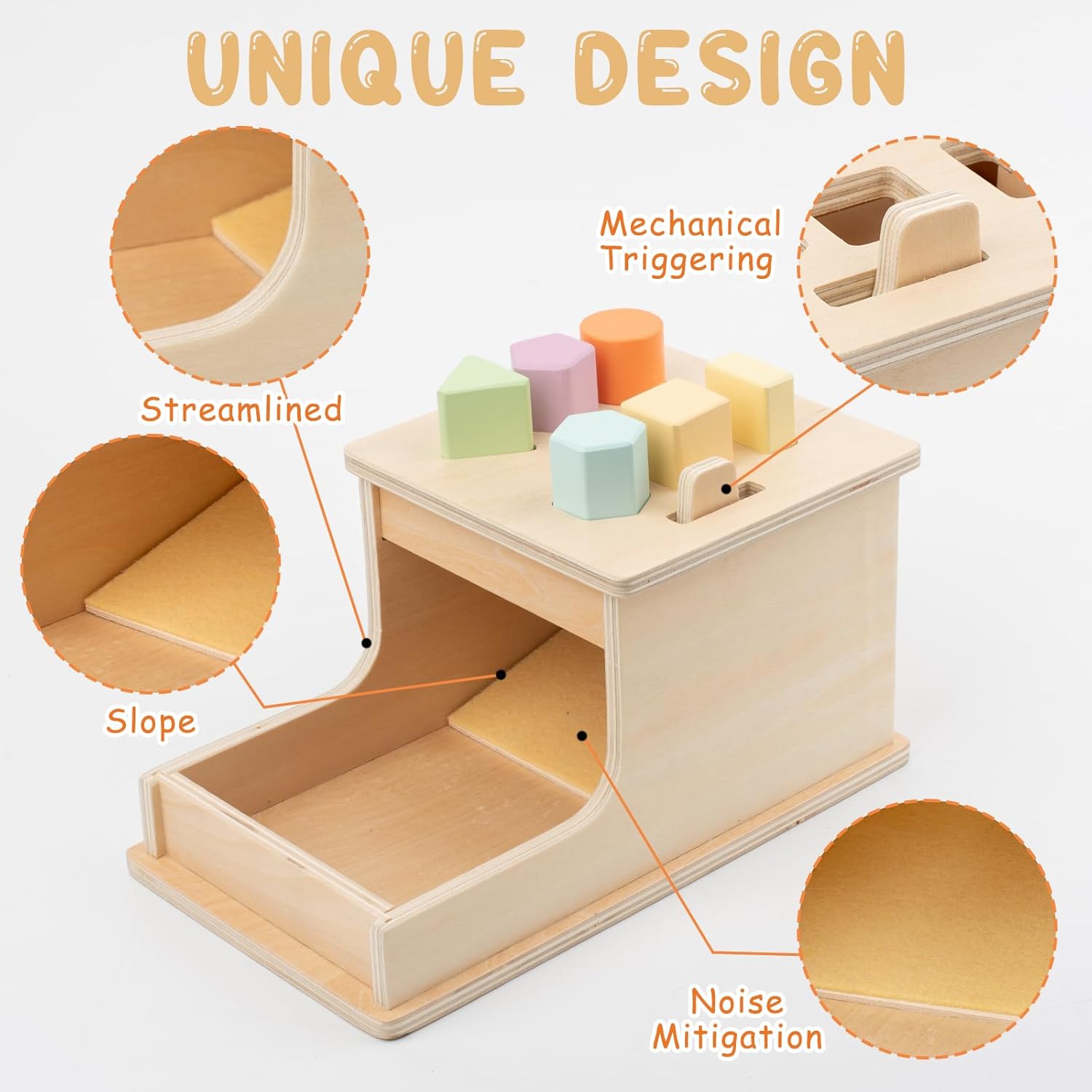 Busy edition Montessori Toys – Caja de permanencia con 6 bloques de madera, juguetes Montessori para bebés de 6 a 12 meses, juguetes de madera para
