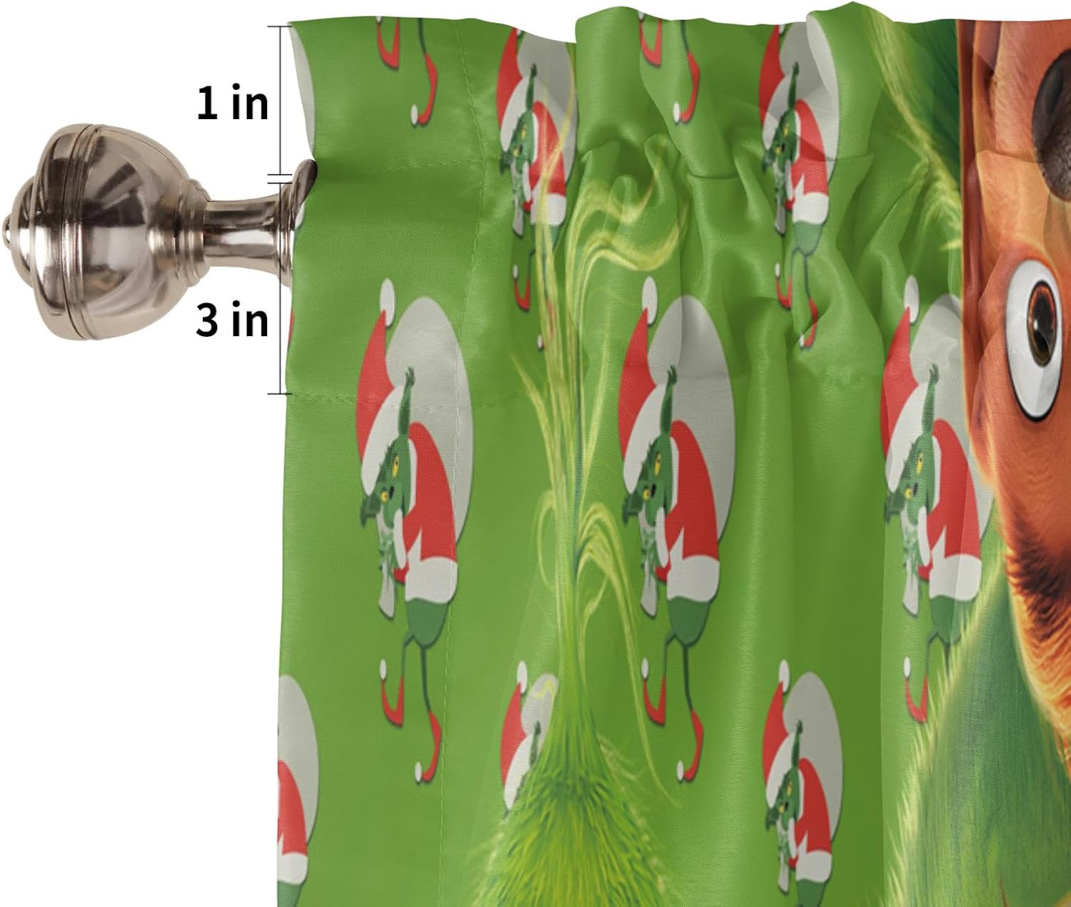 Cenefa de ventana de Navidad de monstruo verde para cocina, sala de estar, cortina de ventana de Feliz Grinchmas para dormitorio, cenefa de ventana