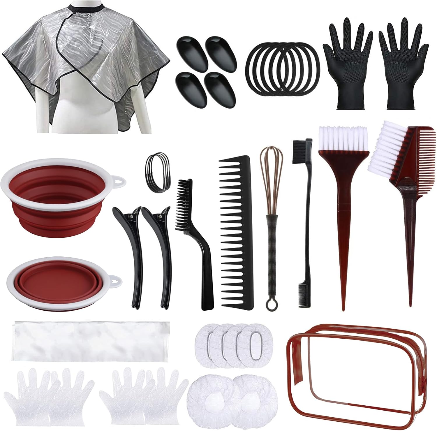 Kit de tinte para el cabello, kit de 30 piezas de coloración para el cabello, cepillo para teñir el cabello y cuenco con cuenco de tintar, cubierta