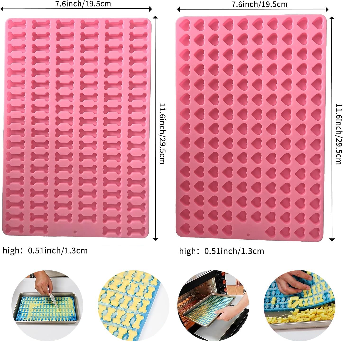 Molde de silicona con forma de corazón, mini moldes para huesos de perro, antiadherente, para chocolate, para fondant, galletas, gelatina, rosa, 2