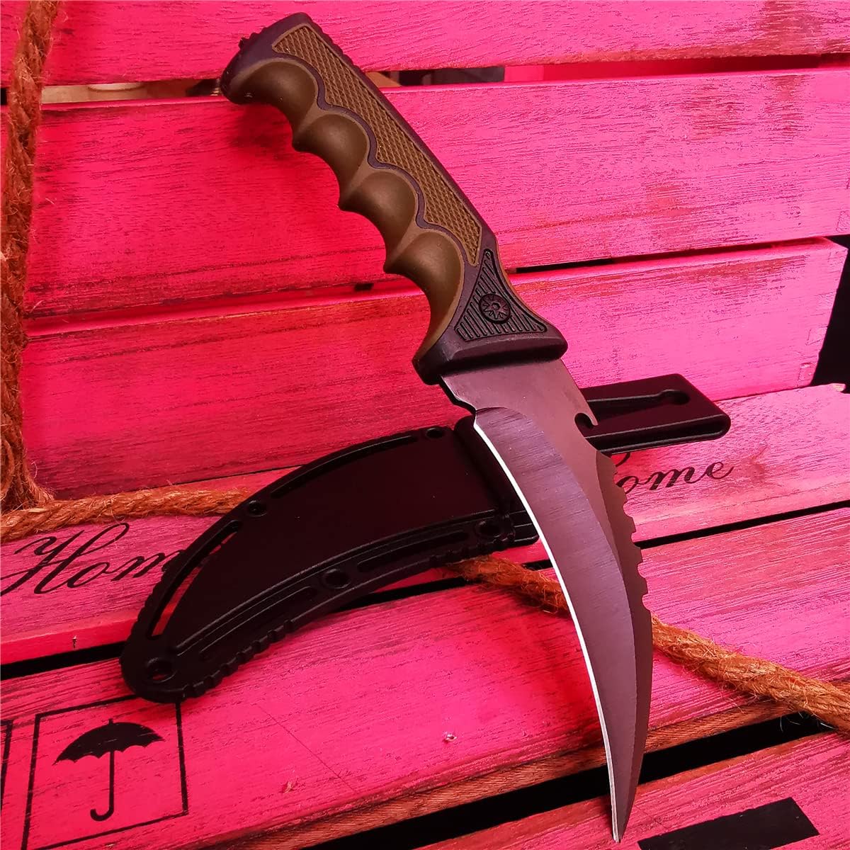 Doom Blade Cuchillo de hoja fija tipo karambit con funda para campamento, caza, pesca y supervivencia (tipo 2)