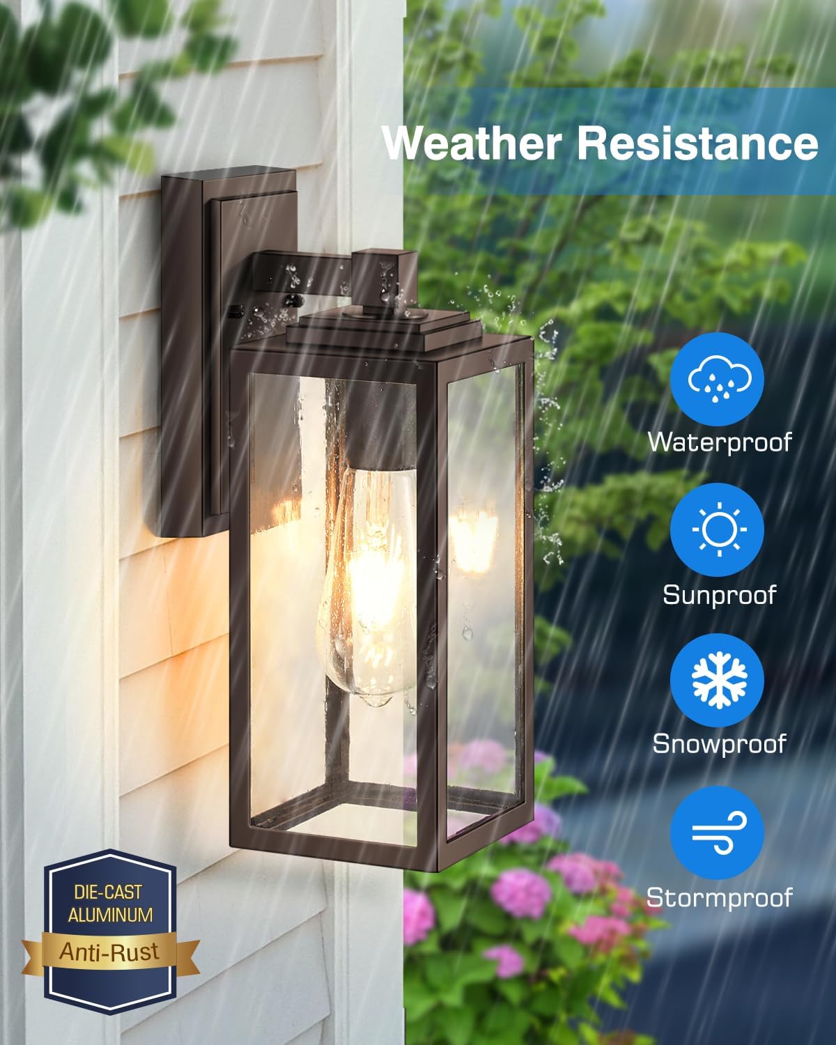 VIANIS Luces de pared para exteriores, montaje en pared, farol marrón para porche, bronce aceitado resistente a la intemperie, luces para