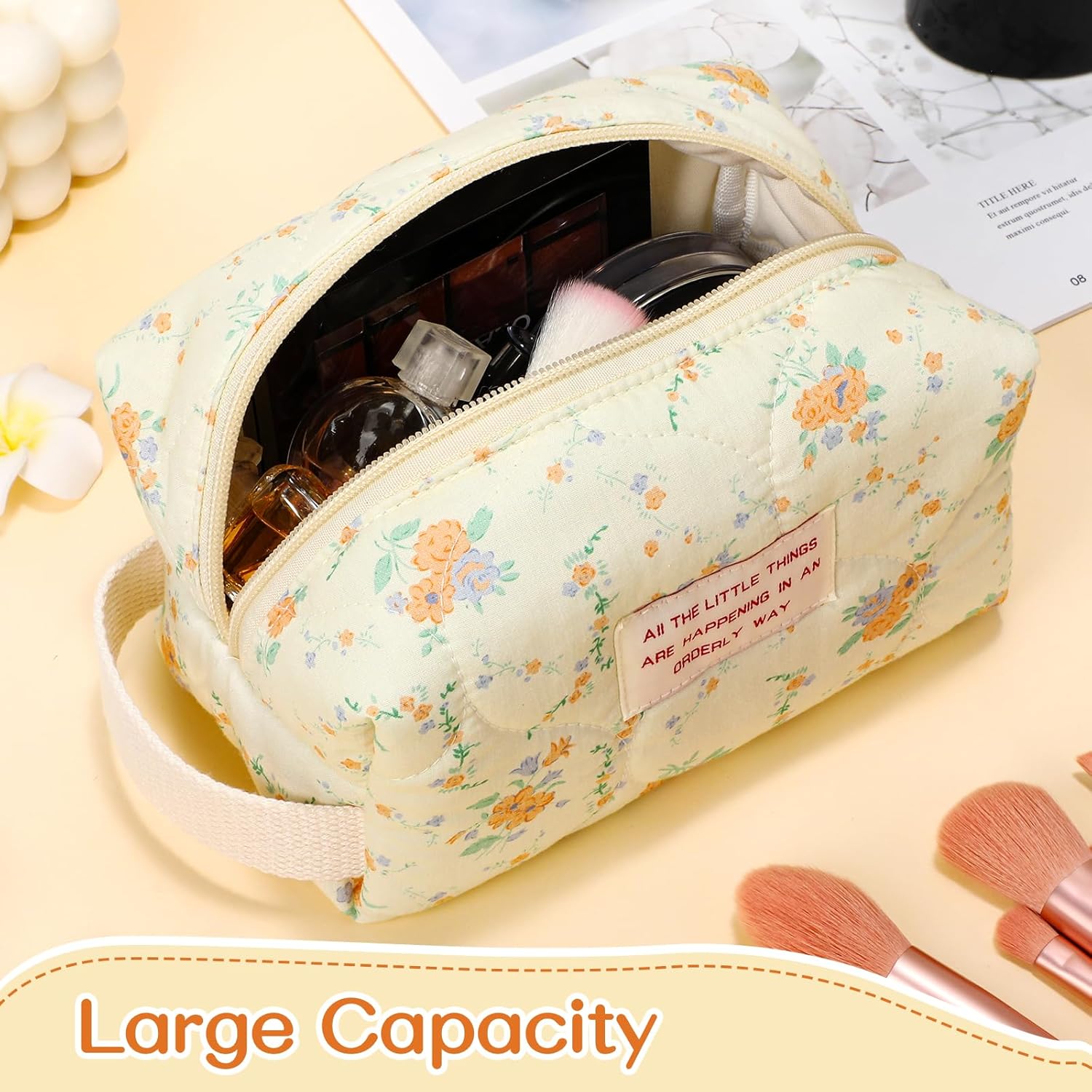 YESMET Bolsa de maquillaje de algodón, D, Floral