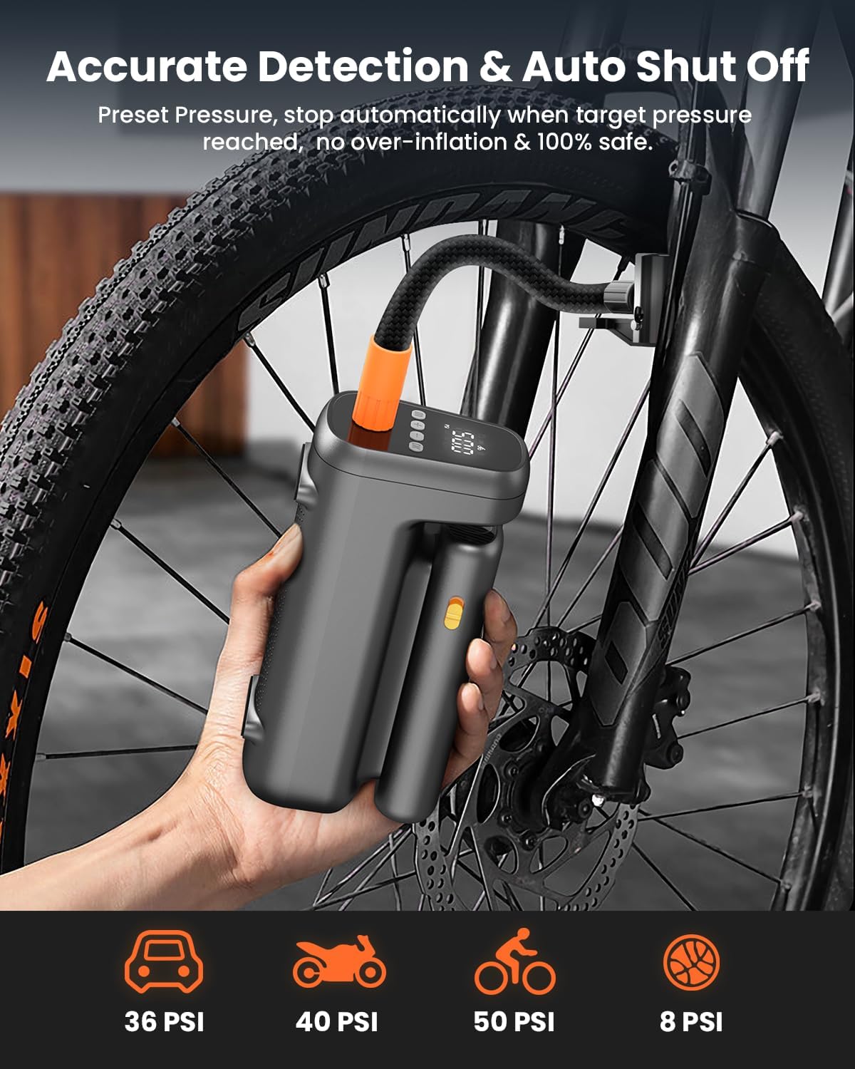 Inflador de neumáticos Bomba de aire portátil compresor eléctrico inalámbrico SOWINK 150 PSI actualizado 2024 7800mAh batería recargable, inflado