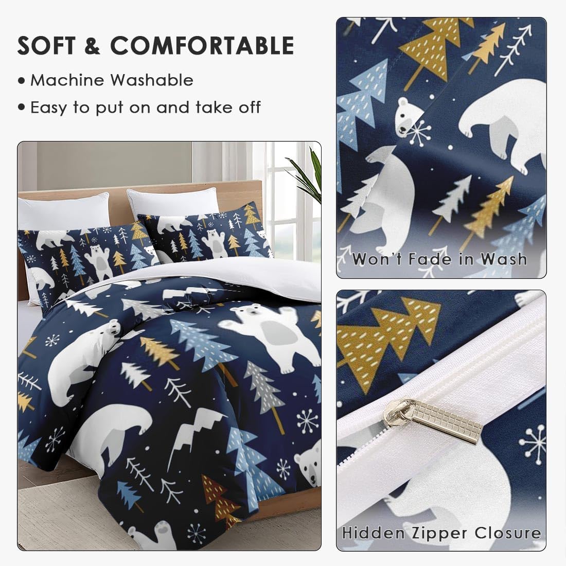 Juego de funda de edredón, bonito juego de ropa de cama de pino de osos para niños y adultos, decoración de dormitorio, juego de funda de edredón