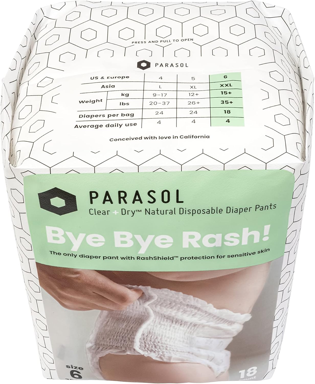 PARASOL Clear+Dry – Pantalones de pañales de entrenamiento natural  Ingredientes puros, tinta a base de agua, tela no tejida con excelente sello