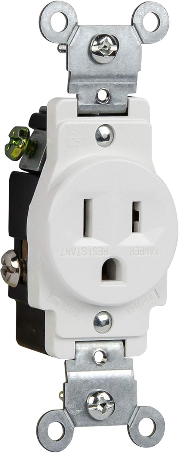 ENERLITES Tomacorriente de un solo receptáculo, resistente a manipulaciones, grado comercial, 3 cables, tornillo de puesta a tierra, 2 polos, 5-15R,