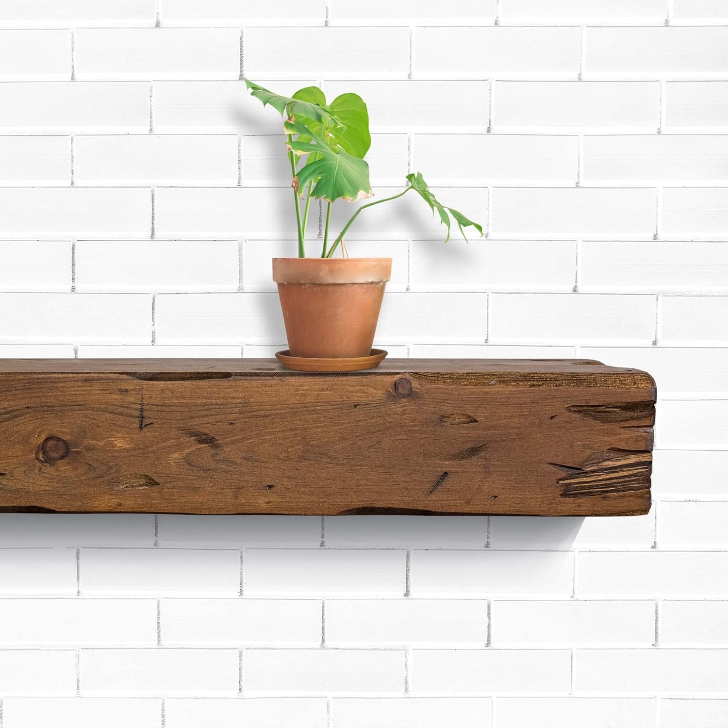 Mantel de chimenea de 1 nivel, envejecido, rústico, estante flotante, moderno, madera real. (60 pulgadas de largo x 6 pulgadas de alto x 8 pulgadas,