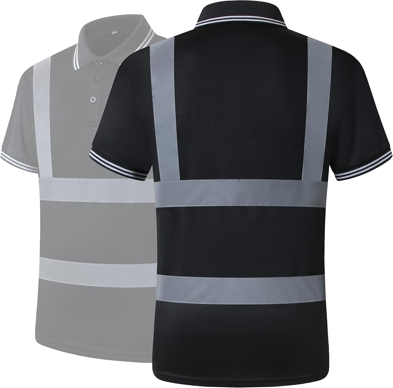 HATAUNKI Paquete de 2 polos de seguridad negros con reflejo retro, camisa de manga corta para trabajos de construcción de alta visibilidad, ANSIISEA