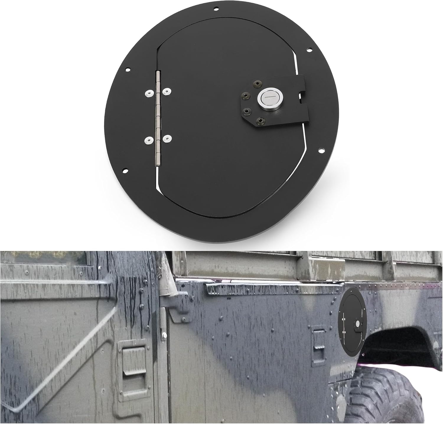 KUAFU Puerta del tanque de combustible con cerradura compatible con Hummer, HMMWV Cualquier modelo con recubrimiento en polvo negro