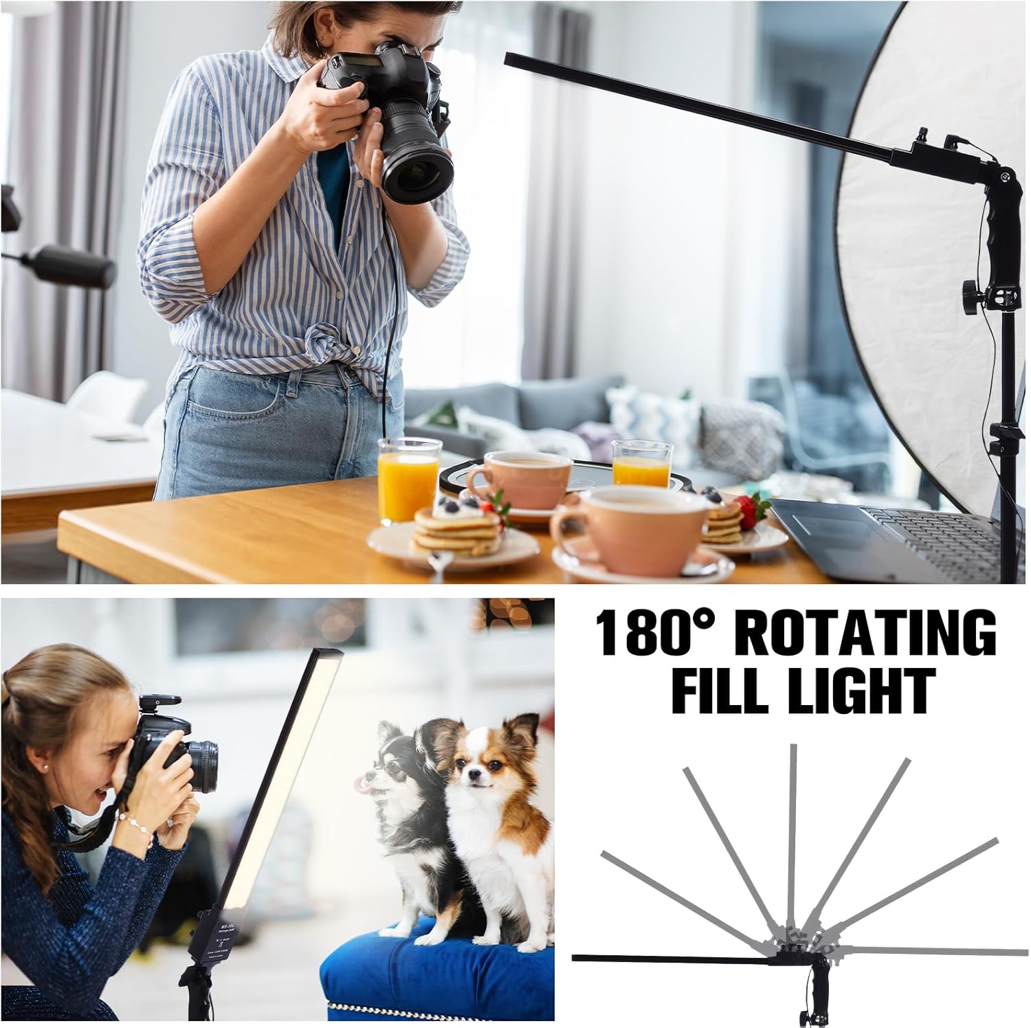 Xuhal Juego de 2 varitas de iluminación LED bicolor, luces de fotografía ajustables con trípode de 22-63 pulgadas, 3200K-5500K, 192 luces de relleno