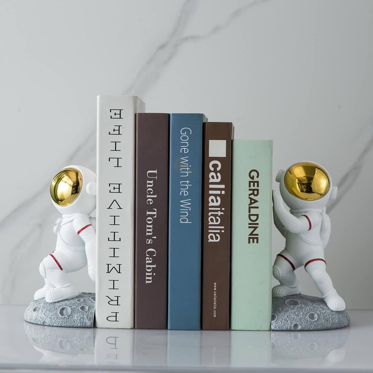 Sujetalibros con temática espacial para estantes, extremos de libro de luna de astronauta para habitación de niños, tapones decorativos de planeta