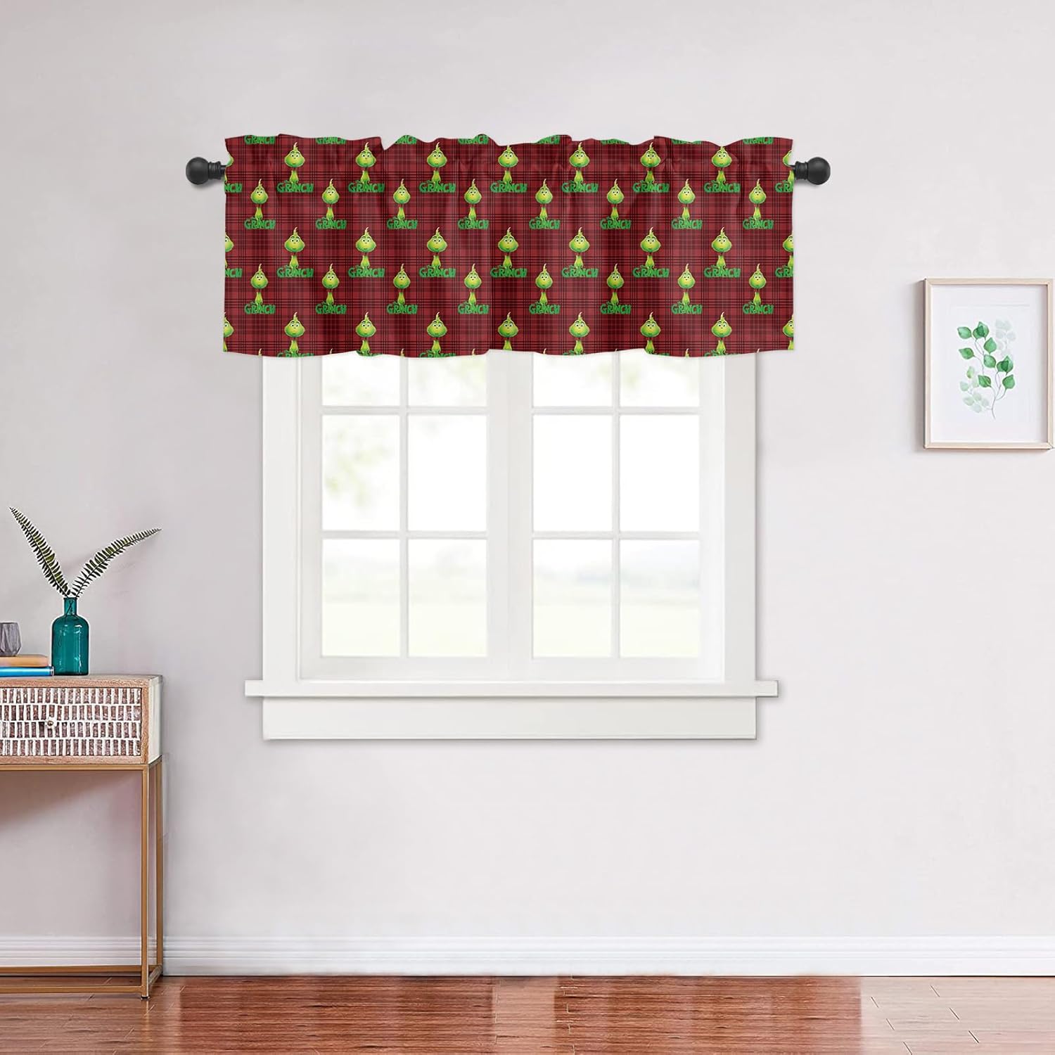 Cenefa de ventana de Navidad de monstruo verde de estilo retro para cocina, sala de estar, cortina de ventana de bebé para dormitorio, cenefa de