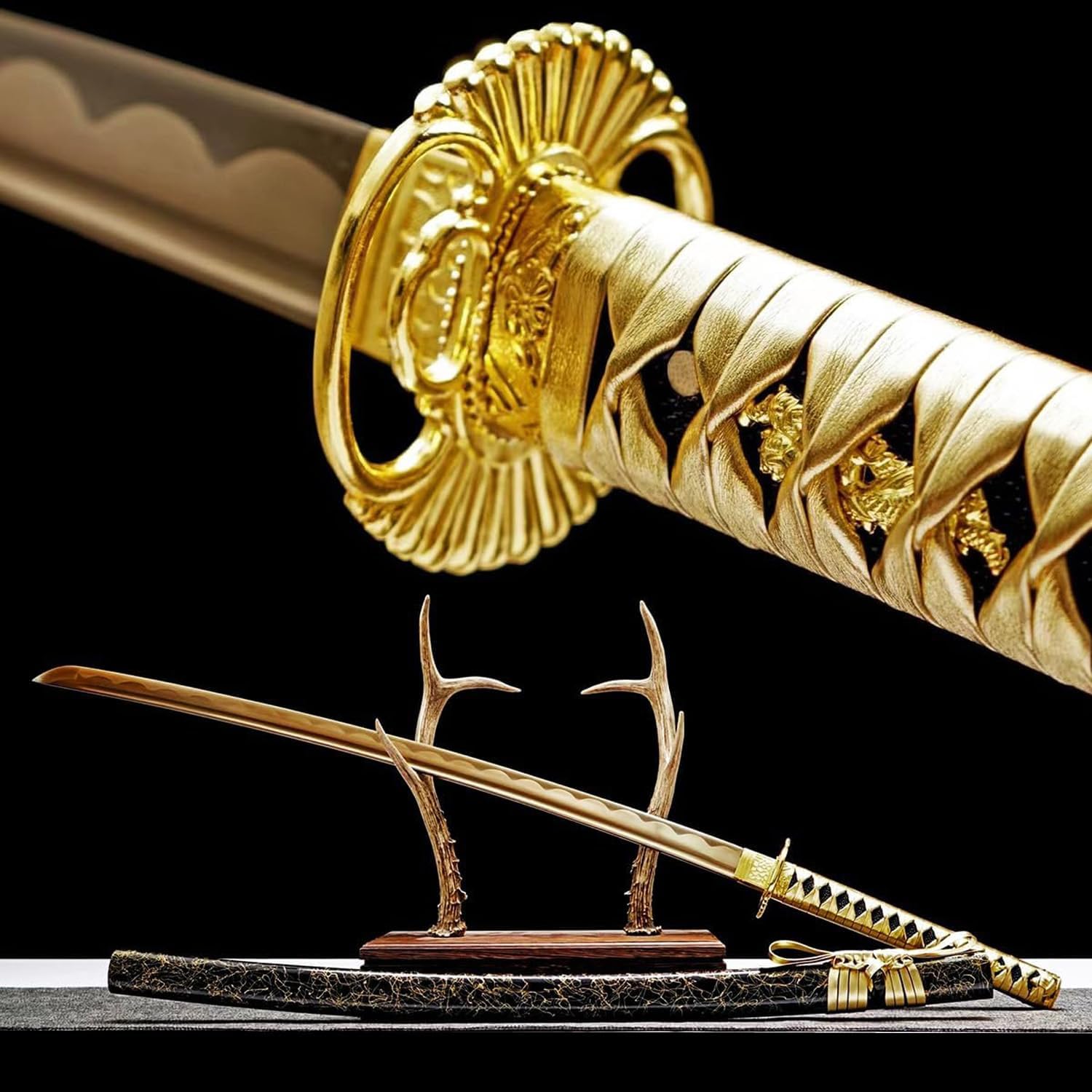 Espada samurái japonesa T1095 forjada a mano de acero de alto carbono, Katana negra y morada, hoja de espiga completa, lista para combatir