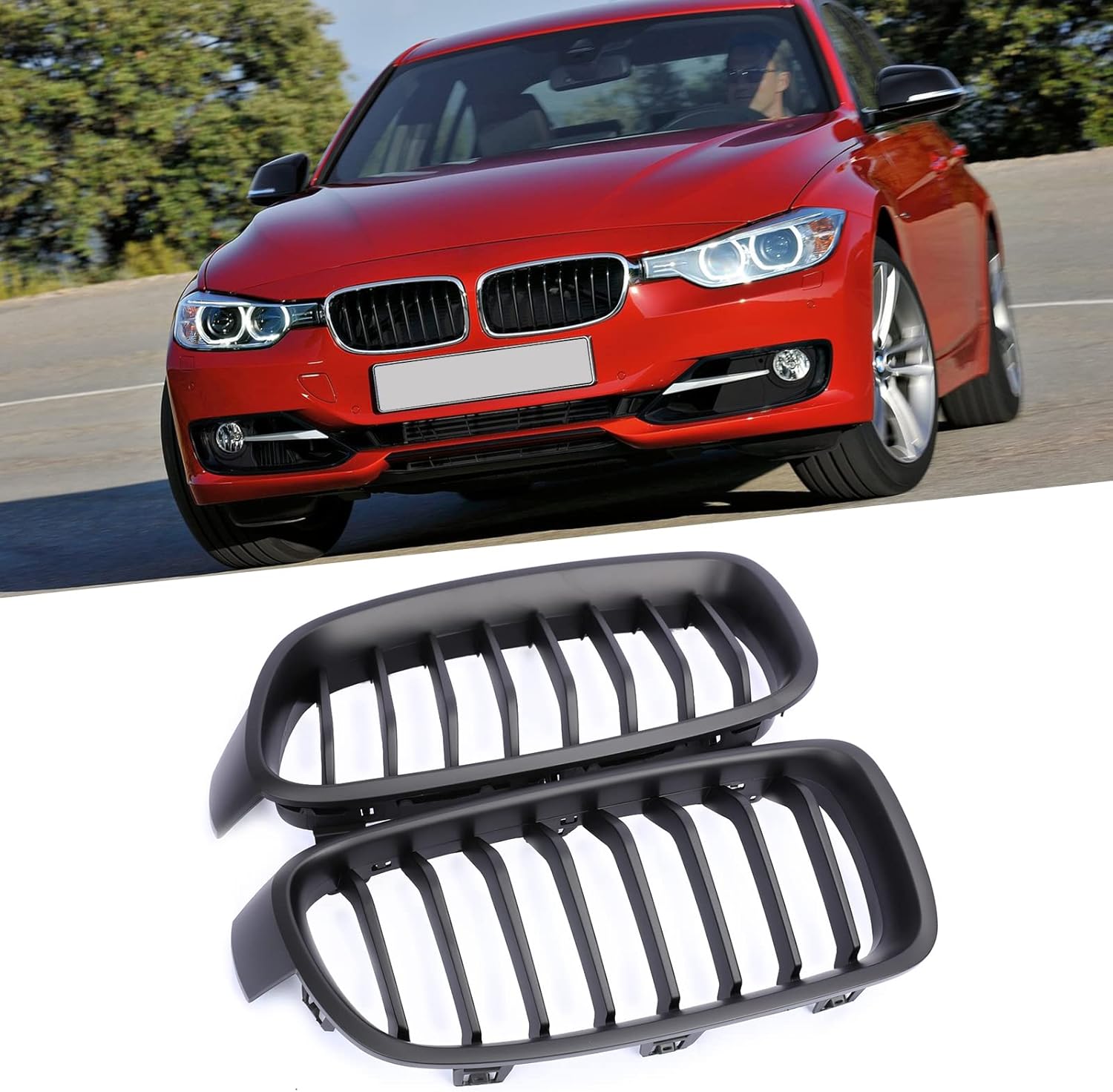 PENSUN Parrillas delanteras negras mate riñón para 2012-2016 BMW Serie 3 F30 F35