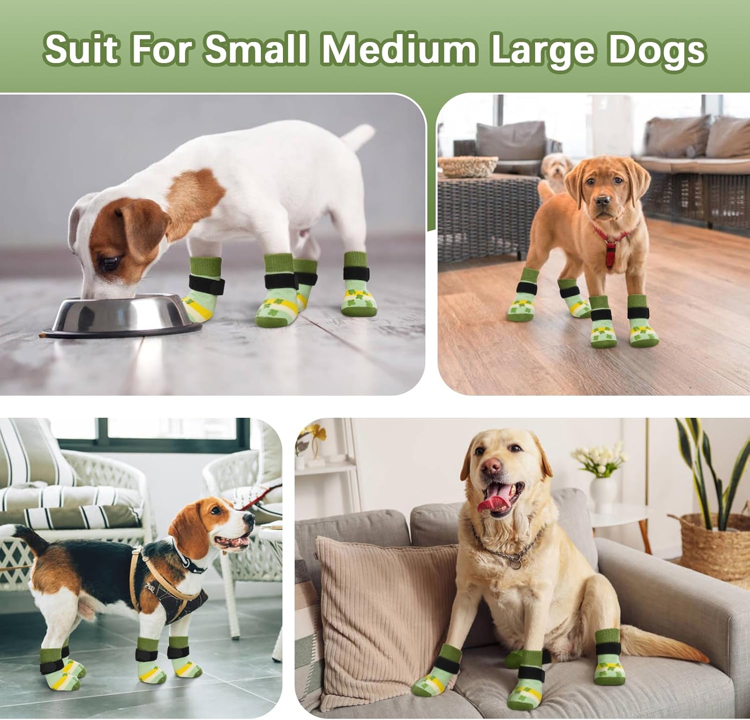 Kuoser Calcetines para perros, calcetines antideslizantes para perros grandes, calcetines de agarre suave para suelos de madera dura, protector de