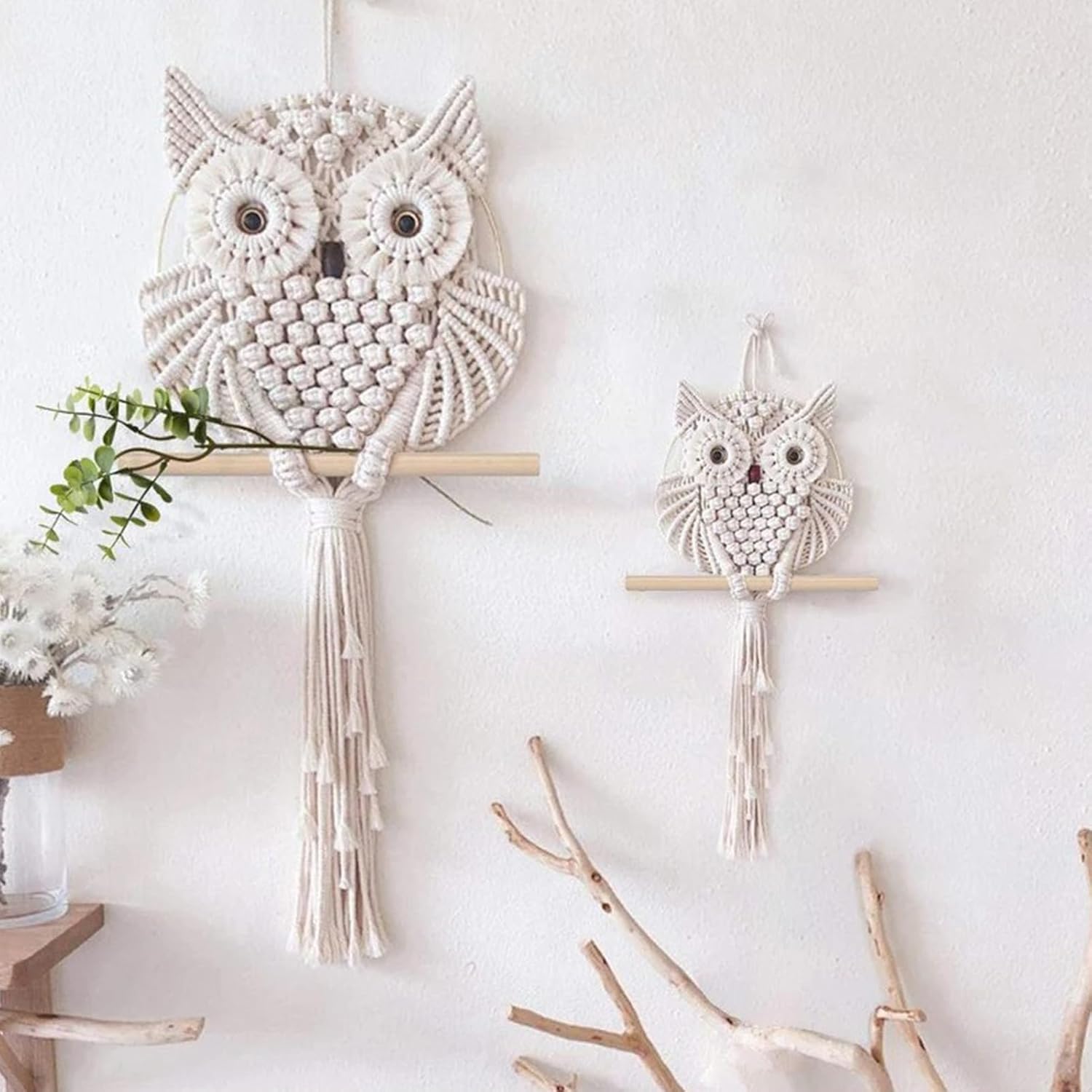 BEIJIALY Tapiz colgante de pared de macramé de búho, arte de pared de búho, tapiz hecho a mano, adorno bohemio, decoración de pared de granja