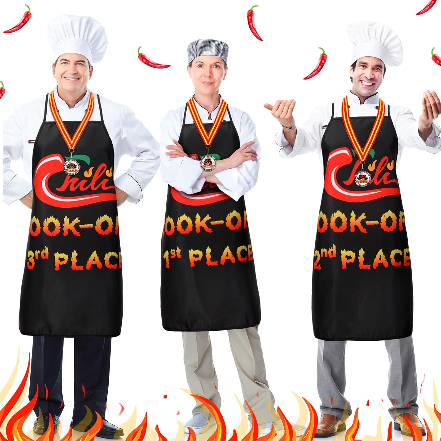 Mepase Juego de 6 medallas de premio de Chili Cook off para cocinar, delantal de chile para cocinar, 1, 2, 3er premio, juego de 3 medallas para