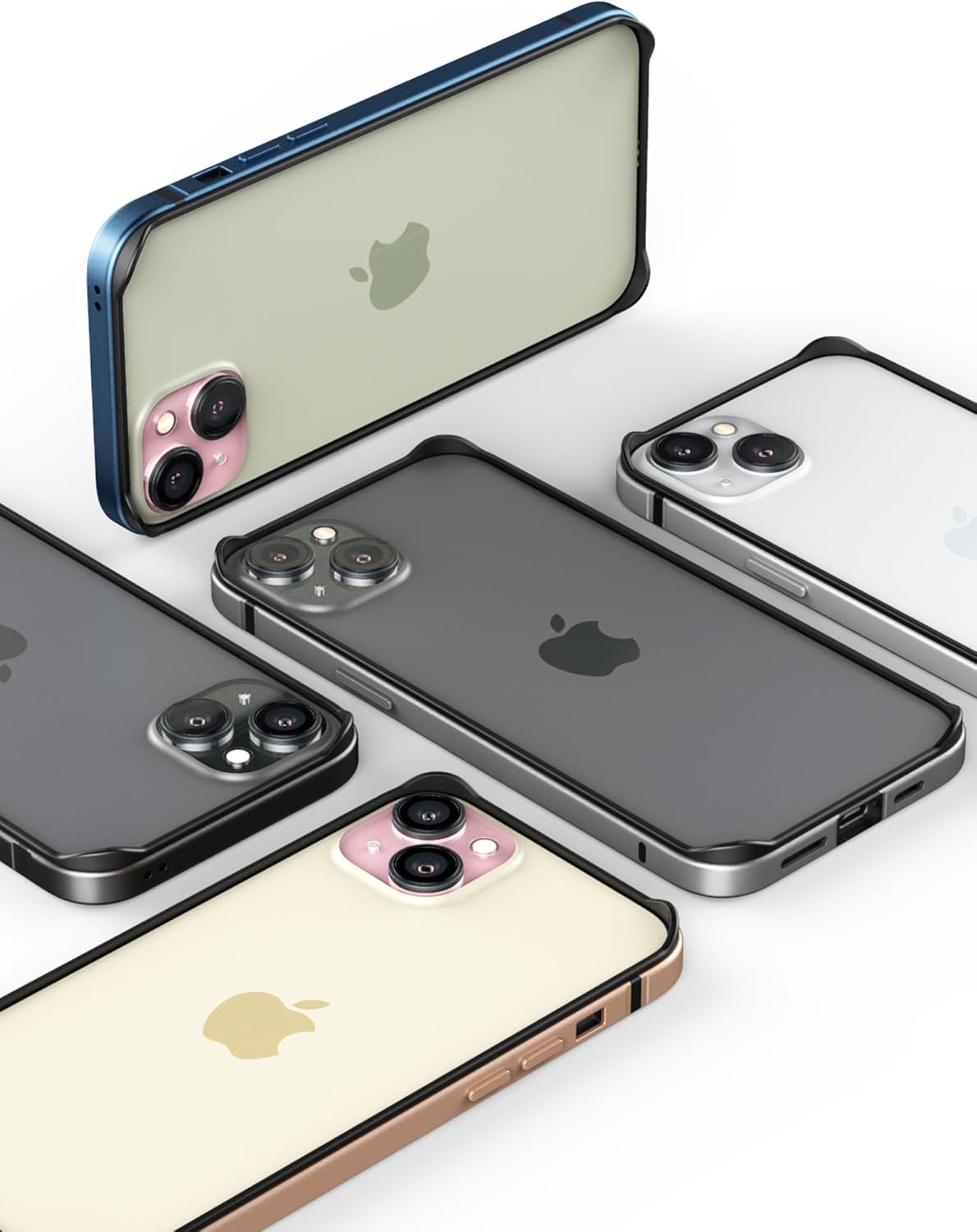 Funda delgada de metal para iPhone 15, interior de TPU suave + parachoques chapado en metal compatible con carga inalámbrica a prueba de golpes con