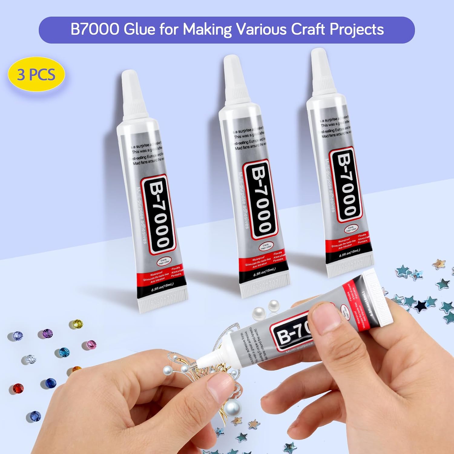 3 piezas de pegamento de joyería B7000 para fabricación de joyas, pegamento transparente de 0.5 fl oz, pegamento transparente para manualidades,