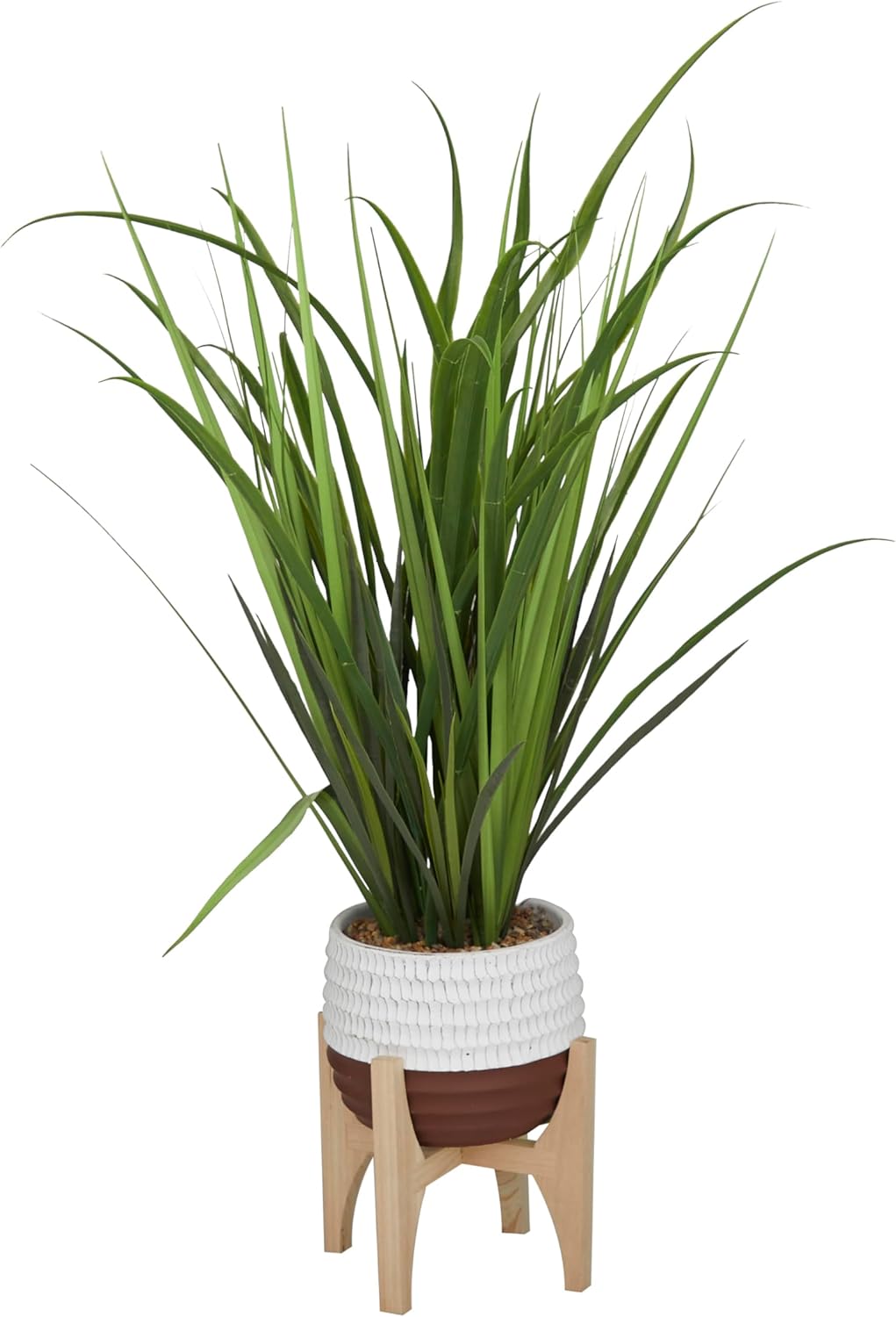 The Novogratz Planta artificial alta de follaje sintético con hojas realistas y maceta de porcelana en soporte de madera, 20 x 8 x 35 pulgadas, verde