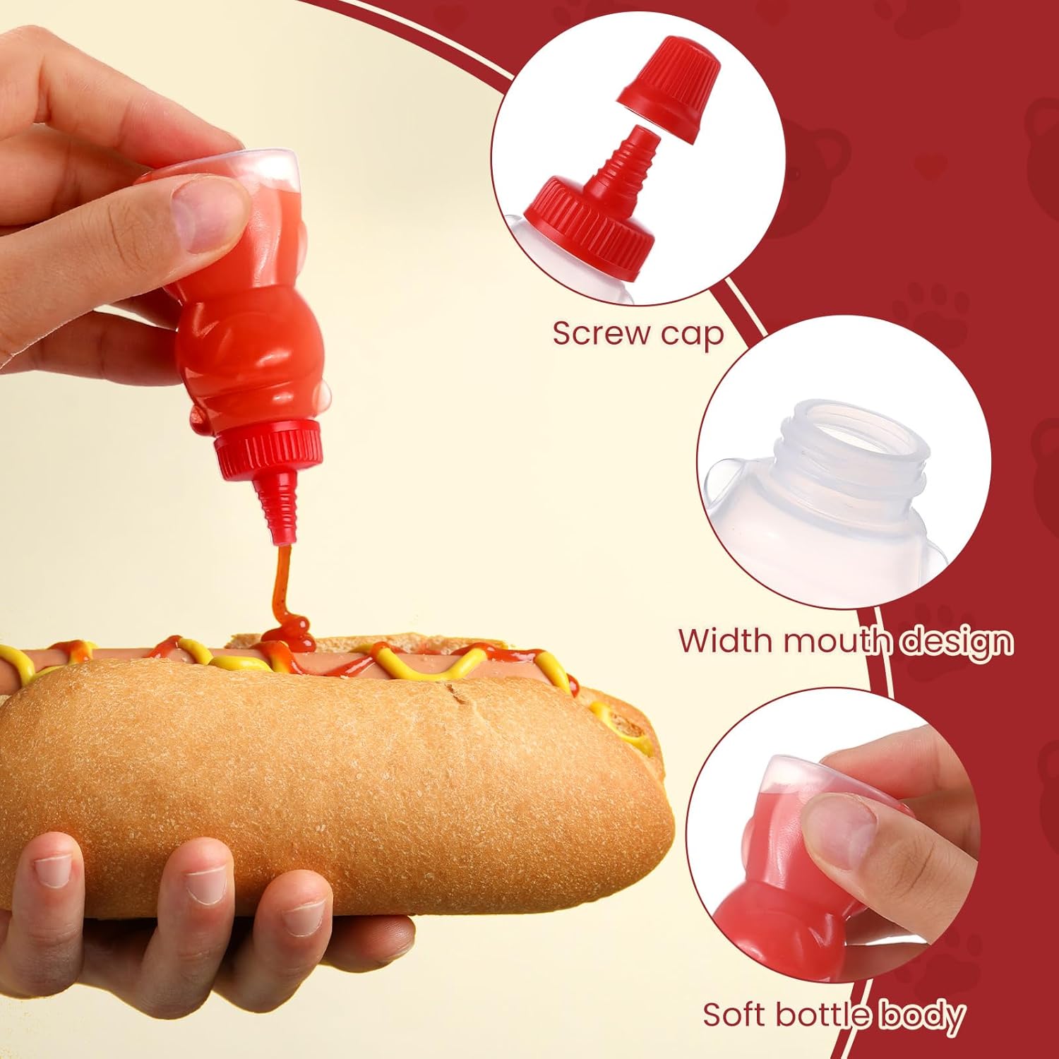 RONRONS 8 mini botellas de ketchup en forma de oso, botella exprimible para condimentos para caja Bento, accesorios de 0.8 fl oz, recipientes de