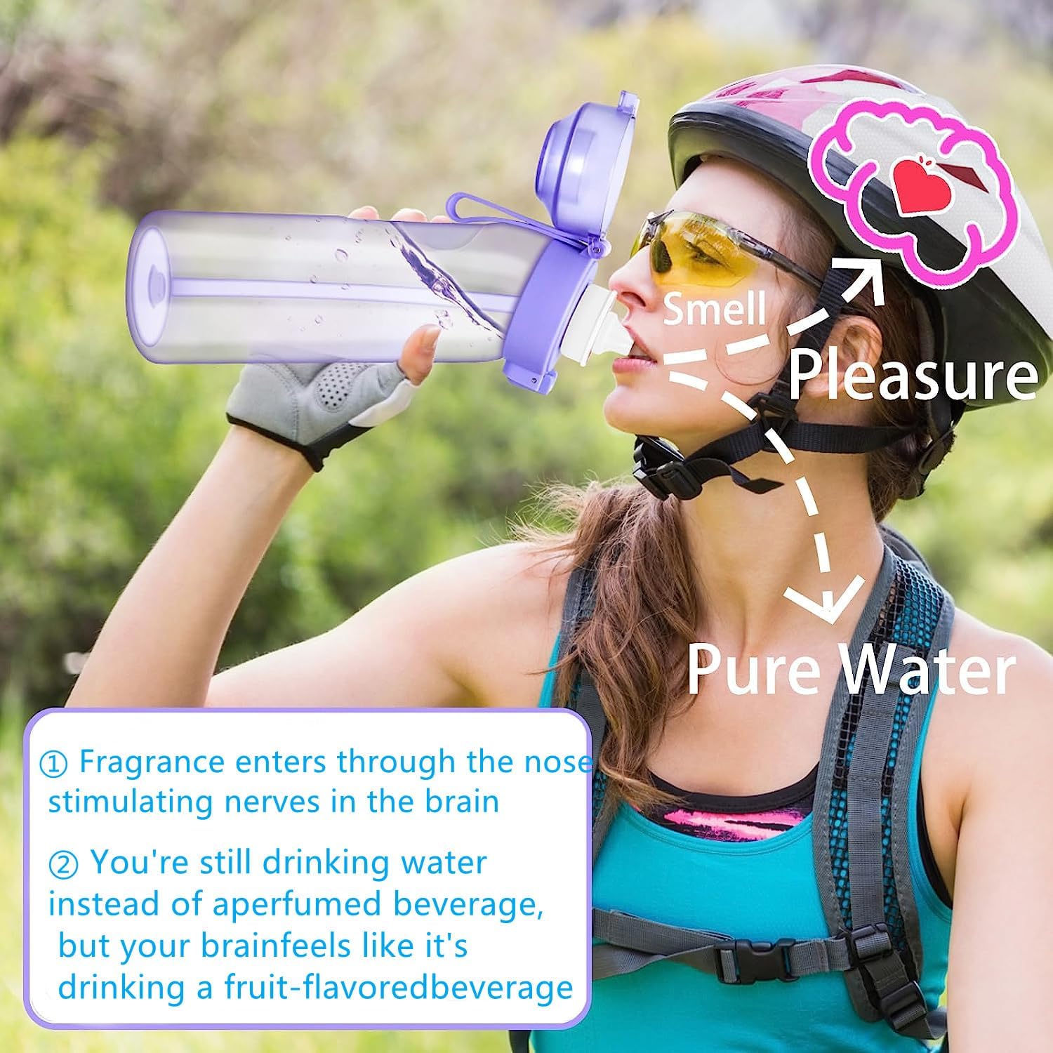 Botella de agua deportiva sin BPA, juego de botellas para beber, botella de agua con fragancia de fruta de 22.1 fl oz, con 7 cápsulas de sabor %0
